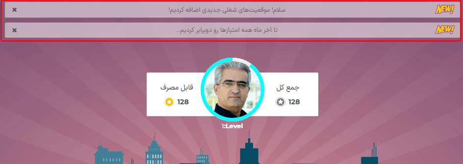 دو بنر هشدار بالای تصویر کاربر.