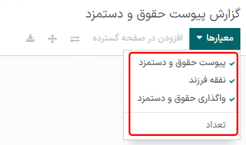 انتخاب گزینه‌هایی که باید در گزارش نمایش داده شوند.