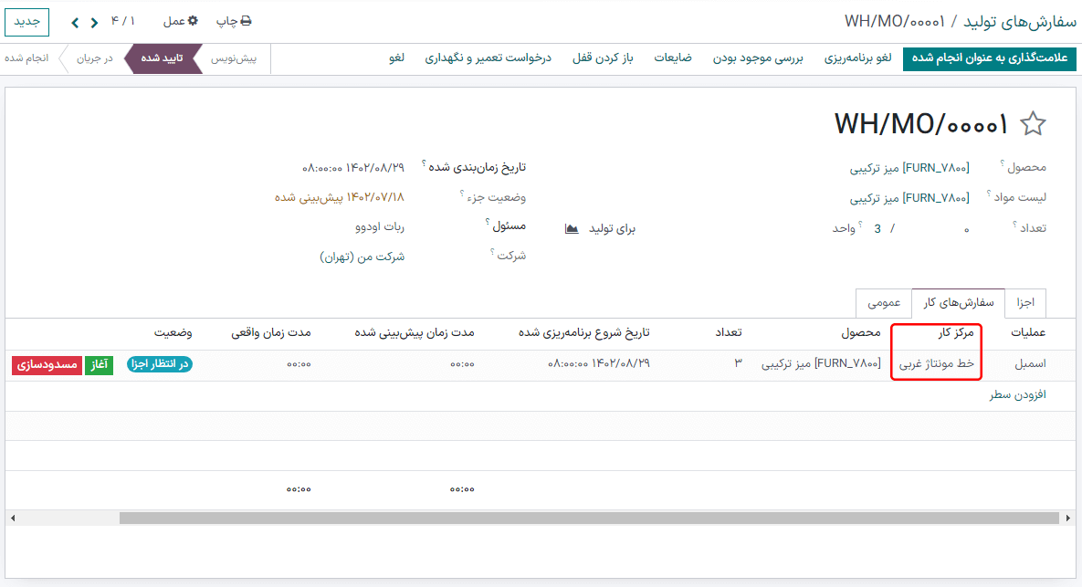 مرکز کار جایگزین به صورت خودکار انتخاب شده است.