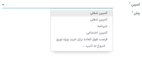 گزینههای مختلف برای ایجاد یا ایجاد و ویرایش فیلد کمپین.