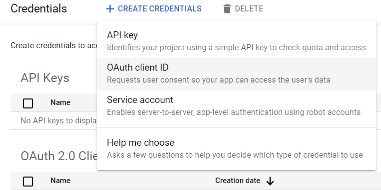 انتخاب شناسه کلاینت OAuth.