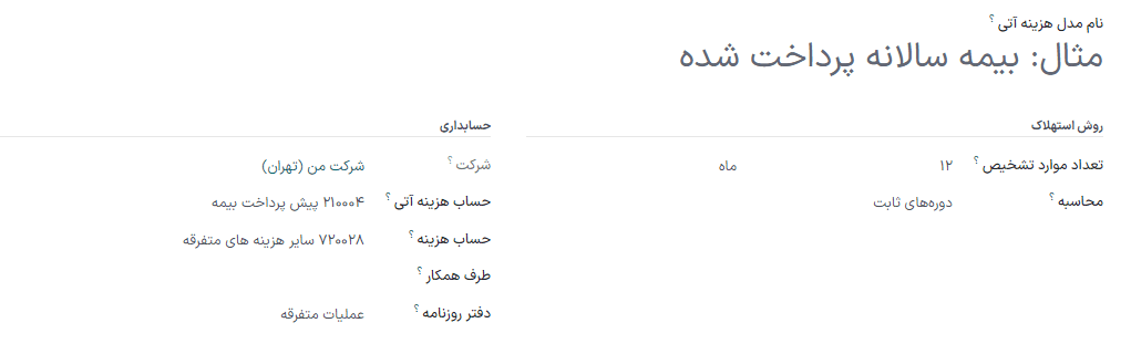 دکمه مدل هزینه آتی در حسابداری سازمانیار