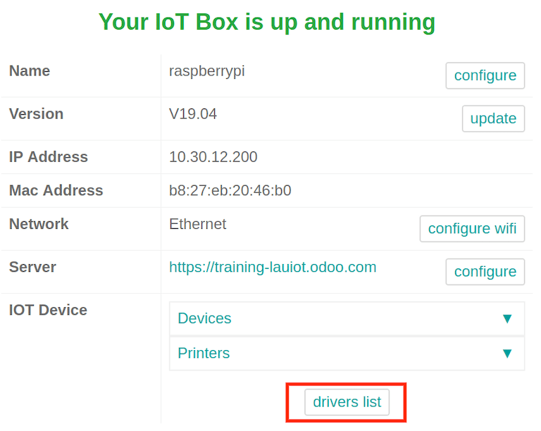 نمایی از تنظیمات باکس IoT و لیست درایورها.