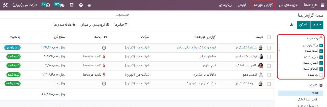 گزارشهای تأیید نشده در صفحه گزارشها جهت تأیید نمایش داده میشود.