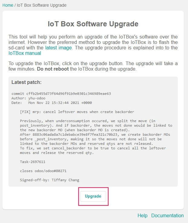 بهروزرسانی از صفحه خانه باکس IoT.