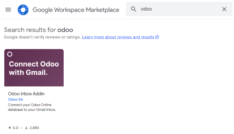 افزونه Odoo Inbox در بازار فضای کاری گوگل.