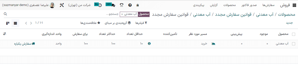 پیکربندی قانون سفارش مجدد در سازمان‌یار.
