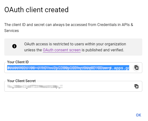 Client ID تولیدی Google OAuth.