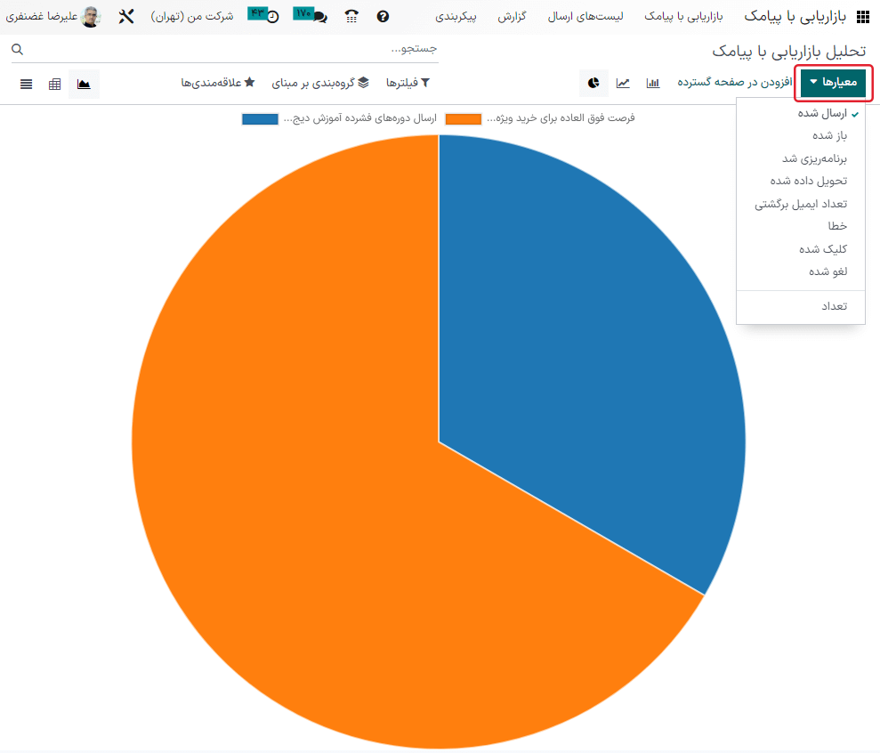 صفحه گزارش در بازاریابی پیامکی.