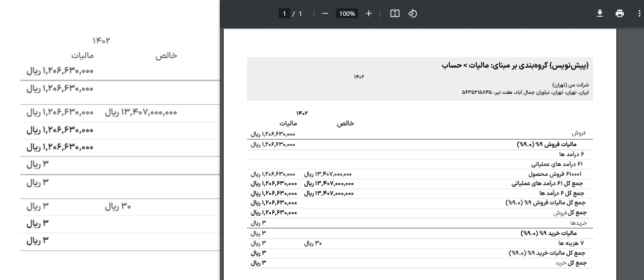 دانلود PDF در بخش گزارش مالیات حسابداری سازمان‌یار
