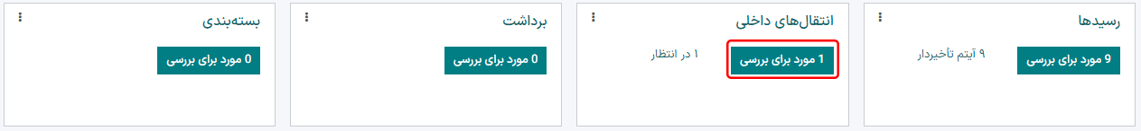 انتقال داخلی آماده پردازش در نمای کانبان مرور کلی انبارداری است.