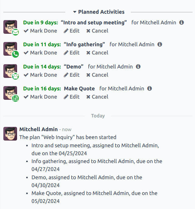 موضوع کادر پیام فرصت CRM با یک برنامه فعالیت راه‌اندازی شده.
