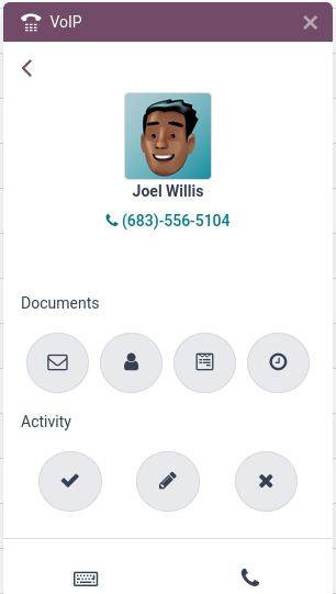 مرکز کنترل فعالیت در ویجت VoIP.