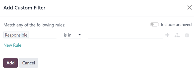 پنجره پاپ‌آپ افزودن فیلتر سفارشی در برنامه بازاریابی با ایمیل سازمان‌یار.