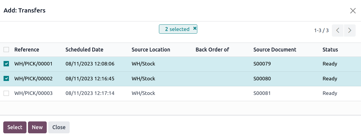 انتخاب چند انتقال در پنجره *افزودن: انتقال‌ها*.
