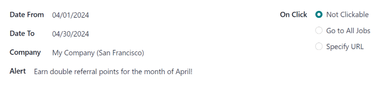 فرم هشدار تکمیل شده با تمام انتخاب‌ها.