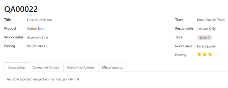 فرم هشدار کیفیت تکمیل شده.