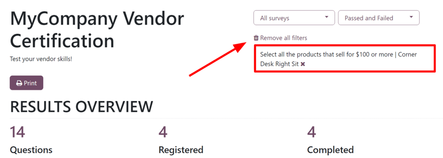 فیلتر اعمال شده در صفحه‌ی 'مشاهده نتایج' در برنامه‌ی نظرسنجی‌ها.
