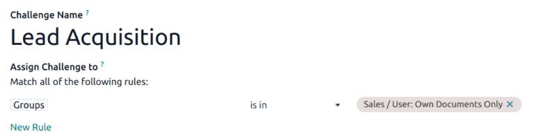 نمای بخش قوانین اختصاص در فرم چالش.