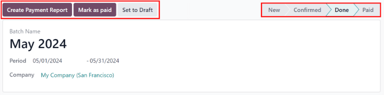 یک دسته با وضعیت انجام شده، با دکمه‌های موجود برجسته شده.
