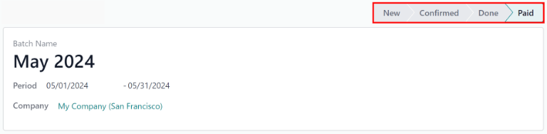 یک دسته با وضعیت پرداخت شده، با دکمه‌های موجود برجسته شده.