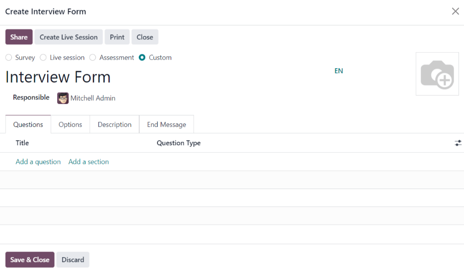 پنجره خالی فرم مصاحبه.