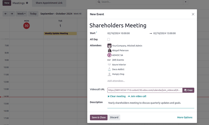 پنجره زمان‌بندی یک رویداد در برنامهٔ تقویم.
