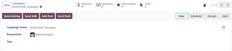 نمای فرم کمپین در برنامه بازاریابی با ایمیل.
