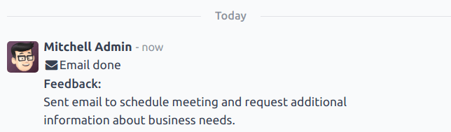 یک رشته کادر پیام با یک فعالیت تکمیل شده، شامل جزئیات اضافی.