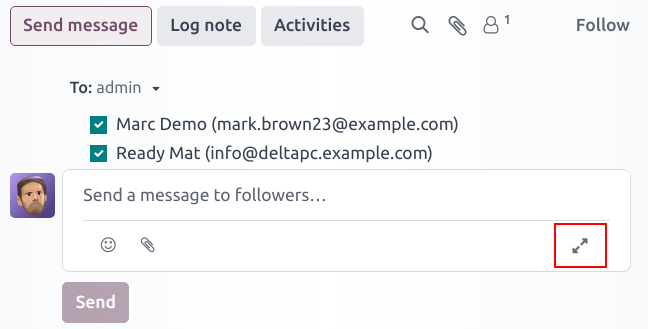 کادر ایجاد پیام با تأکید بر آیکون گسترش.
