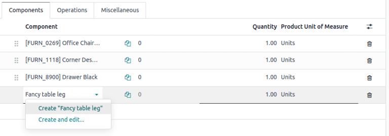 با انتخاب از منوی کشویی، یک جزء اضافه کنید.