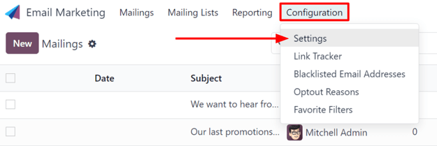 نمایی از منوی پیکربندی همراه با صفحه تنظیمات در برنامه بازاریابی با ایمیل سازمان‌یار.