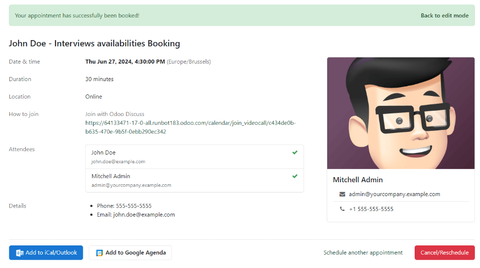 صفحه تأیید به همراه تمام جزئیات مصاحبه.
