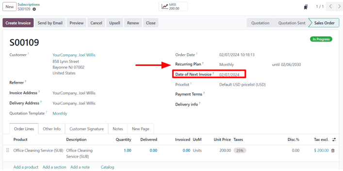 یک سفارش فروش اشتراک تأیید شده در برنامه اشتراک‌ها.