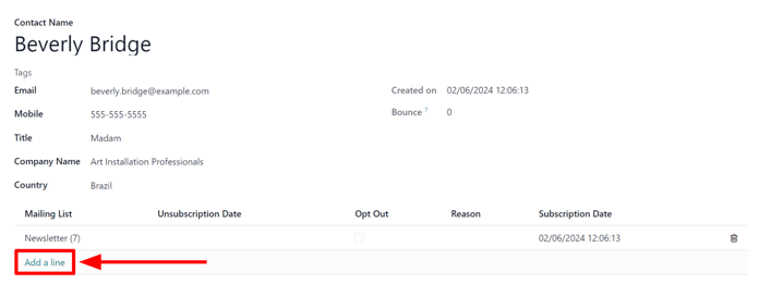 افزودن سطر برای لیست‌های ارسال در فرم استاندارد مخاطب در بازاریابی با ایمیل.