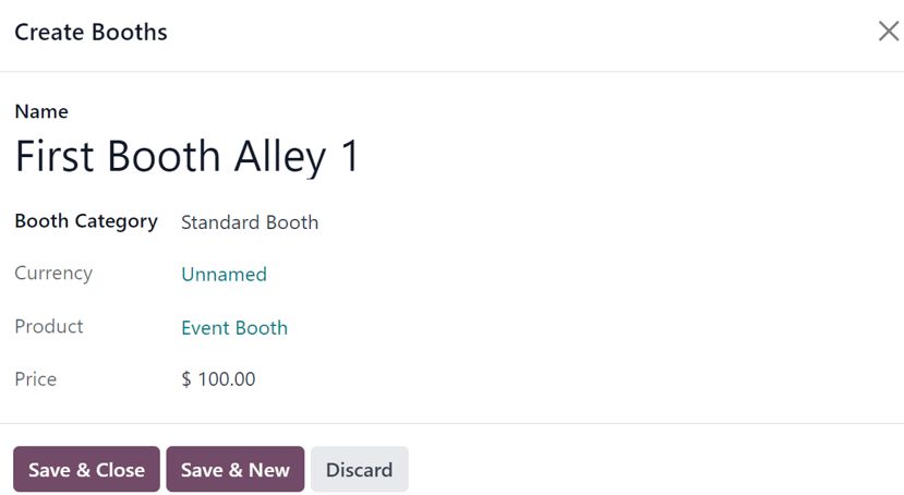 پنجره ایجاد غرفه‌ها در برنامه رویدادها.