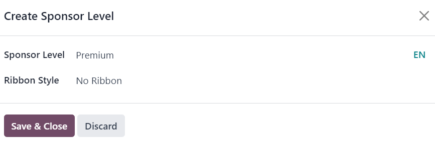 پنجره ایجاد سطح اسپانسر در برنامه رویدادها.