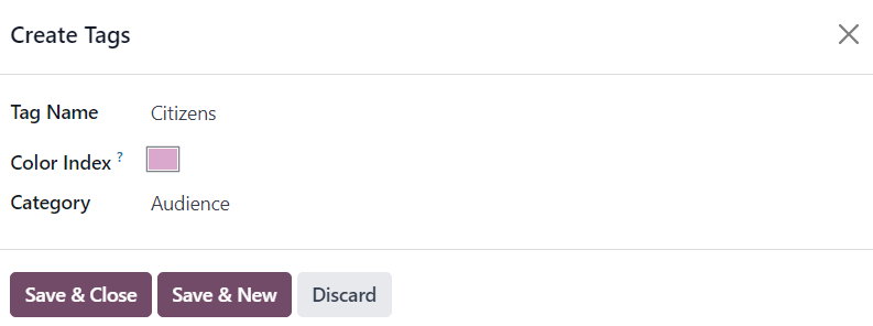 فرم پاپ‌آپ ایجاد برچسب‌ها که با منوهای کشویی فیلتر در صفحه‌ی سخنرانی‌ها مرتبط است.