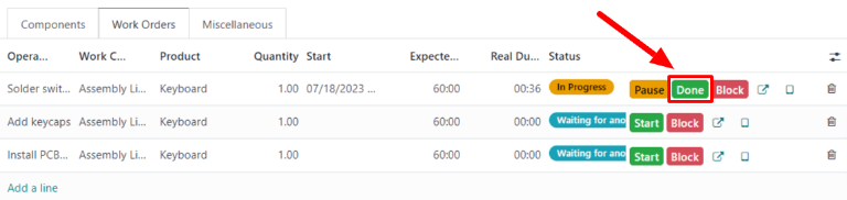 دکمه انجام شده برای عملیات سفارش تولید.