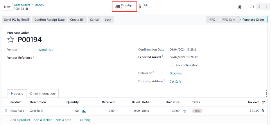 سفارش خرید دراپ‌شیپینگ و دکمه هوشمند رسید در بالای فرم.