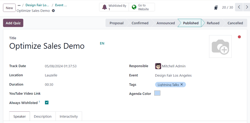 فرم سخنرانی رویداد در برنامه رویدادها.