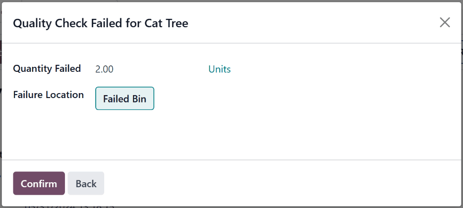 پنجره پاپ‌آپی که پس از مردود شدن بررسی کیفیت ظاهر می‌شود.