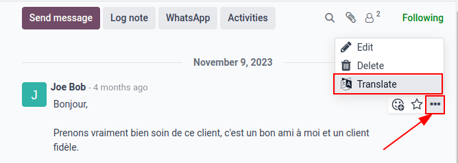 ترجمه گوگل در کادر گفتگو در پایگاه داده سازمان‌یار.