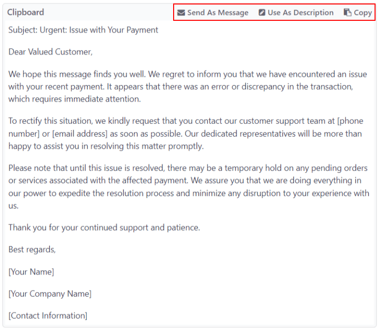 نمایی از یک کلیپ‌بورد در دانش با تمرکز بر گزینه‌های ارسال و کپی.