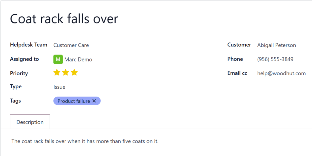 تیکت سامانه پشتیبانی در مورد مشکلی در محصول جالباسی.
