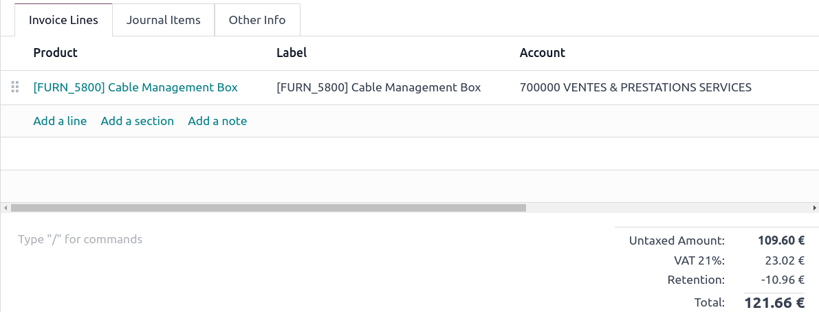 ردیف‌های فاکتور با مالیات‌ها