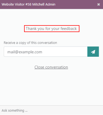 نمایی از پنجره گفتگوی آنلاین مشتری با پیام تشکر.
