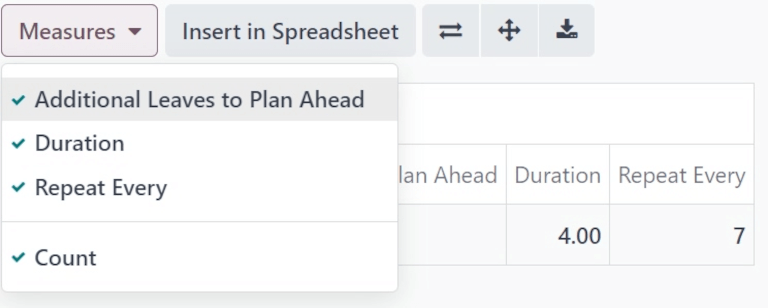 گزینه‌های معیارها در صفحه نمای پیوت.