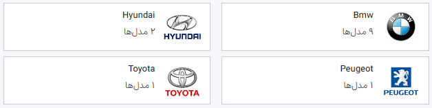 کارت تولیدکننده حاوی لیست مدل‌ها.