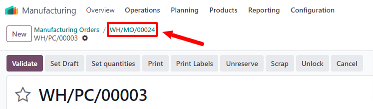 مسیر بالای صفحه برای سفارش تولید برای انتقال اجزا.